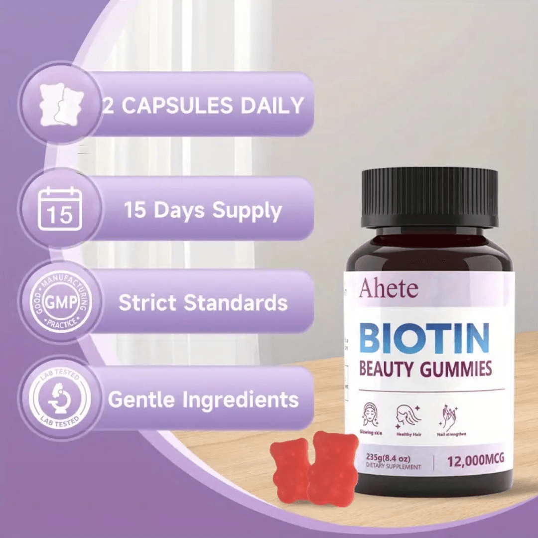 Biotin Gummies – Grape Flavor – Hair Growth Support & Scalp Circulation – 60 Capsules - Image 3