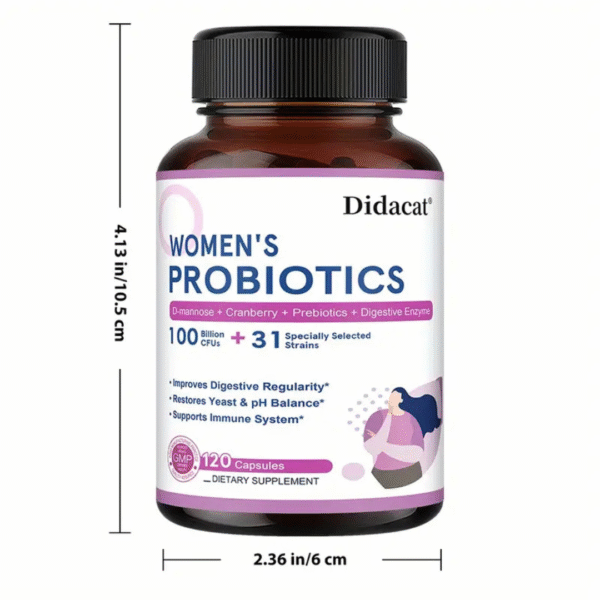 Women’s Probiotic Supplement with D-Mannose & Digestive Enzymes – 120 Capsules - Image 2