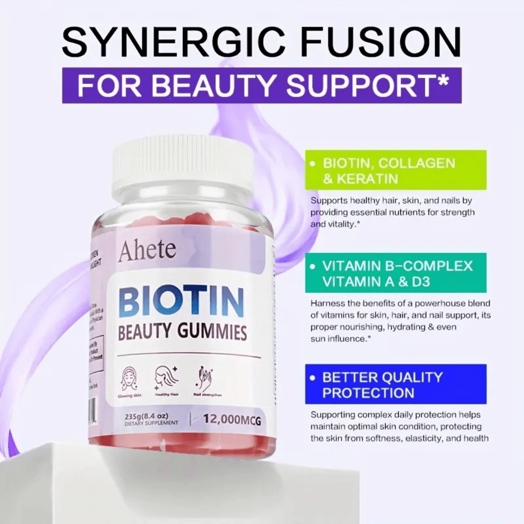 Biotin Gummies – Grape Flavor – Hair Growth Support & Scalp Circulation – 60 Capsules - Image 4