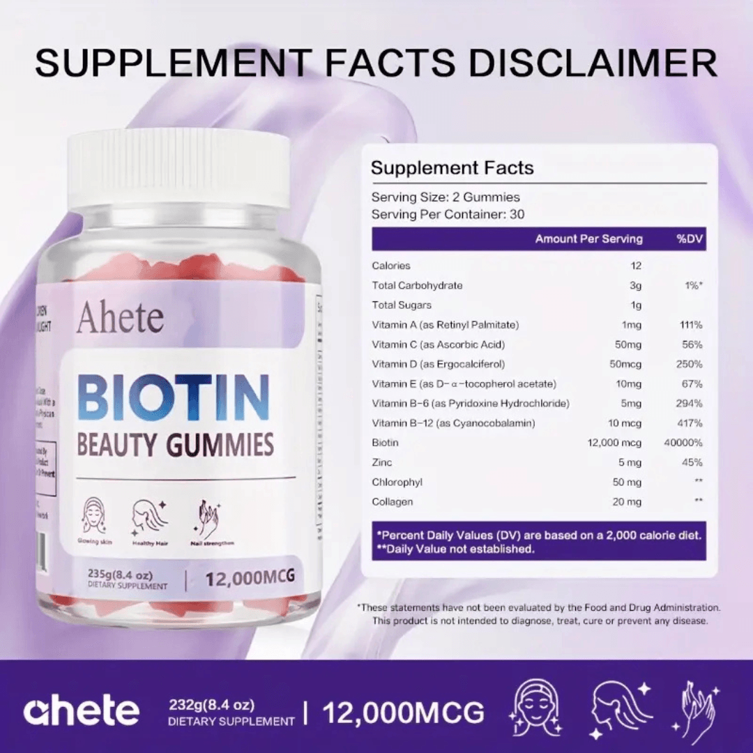 Biotin Gummies – Grape Flavor – Hair Growth Support & Scalp Circulation – 60 Capsules - Image 6