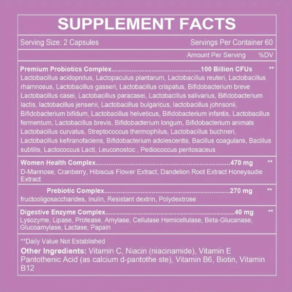 Women’s Probiotic Supplement with D-Mannose & Digestive Enzymes – 120 Capsules - Image 5