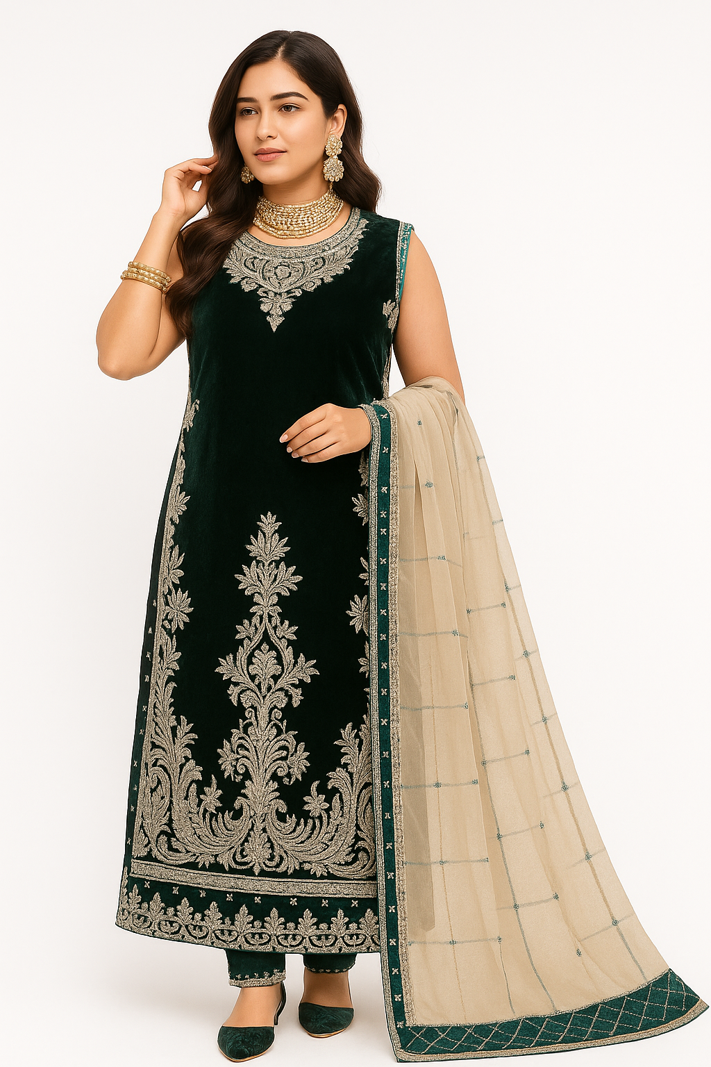 Maria.B Velvet Collection D1 – Black Embroidered Luxury Suit