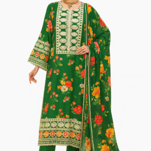 Aneela’s Collection – Green Floral Festive Silk Embroidered Suit
