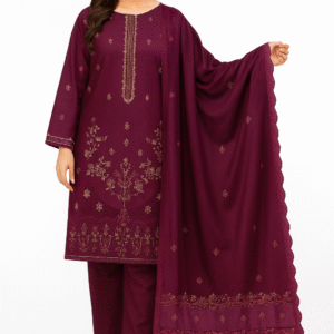 Bareeze Winter Collection – Plum Embroidered Luxury Suit