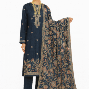 Bareeze Winter Collection – Navy Blue Embroidered Luxury Suit