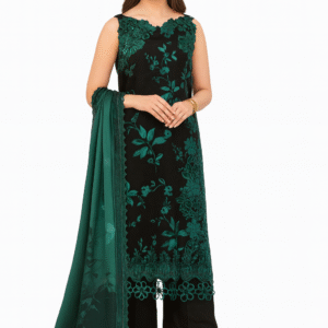 Baroque Print – Emerald Green Embroidered Dhanak Suit
