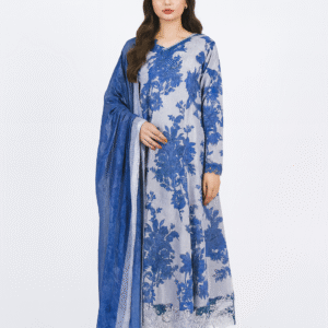 IZNIK Dhanak Collection – Blue Embroidered & Digital Printed Winter Suit