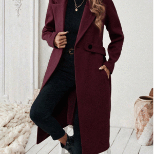 Franclia Plus Size Women Classic Casual Minimalist Lapel Cinched Waist Button Pocket Wool Blen