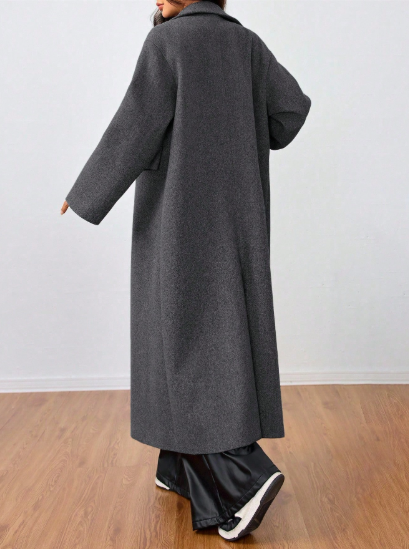 SHEIN MOOSTA Casual Lapel Long Wool Blend Coat - Image 5