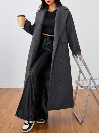 SHEIN MOOSTA Casual Lapel Long Wool Blend Coat - Image 2
