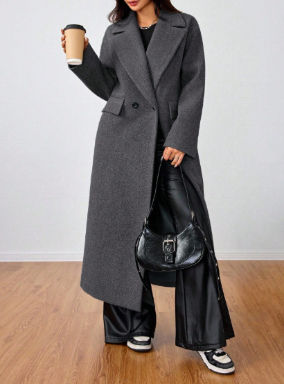 SHEIN MOOSTA Casual Lapel Long Wool Blend Coat - Image 4